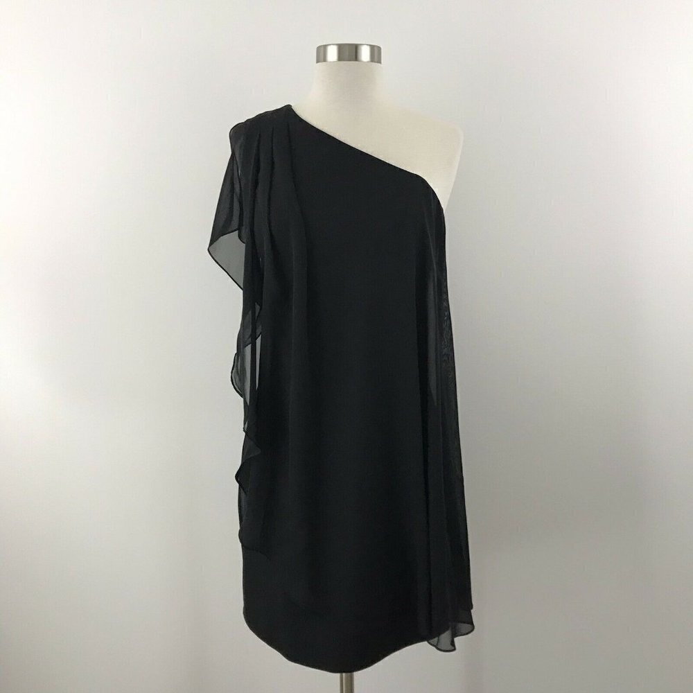 Bisou Bisou Womens Size 2 Dress Black Chiffon Asymmetrical Overlay‎ One Shoulder